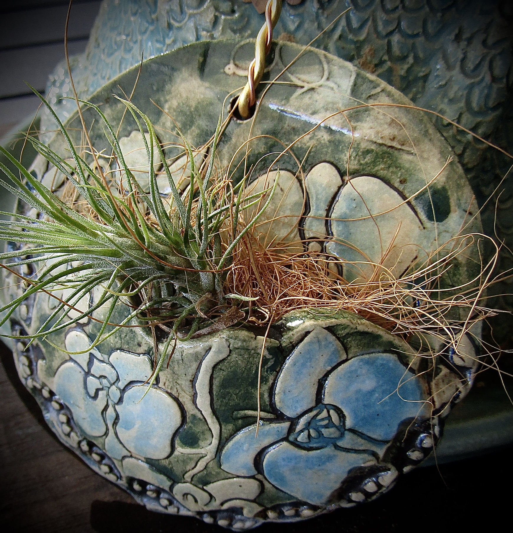 Ceramic wall planter with handpainted orchid design